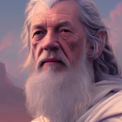 Image similar to a portrait of gandalf cinematic lighting, photorealistic, octane render, 8 k, depth of field, 3 d, art by artgerm and greg rutkowski and alphonse mucha and uang guangjian and gil elvgren and sachin ten