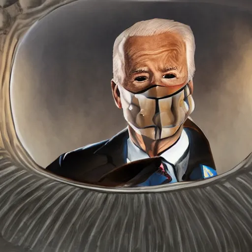 Image similar to photorealistic face Joe Biden as a mask over a dune sandworm; photograph, 4k