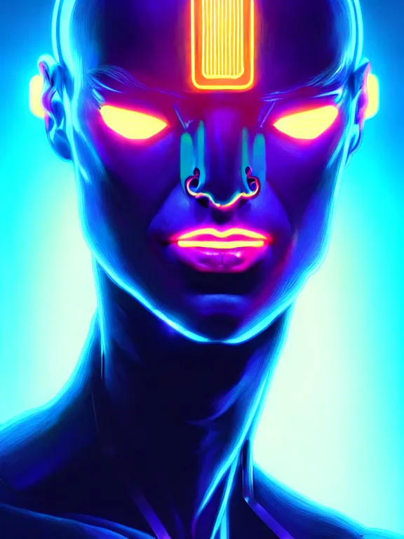 Image similar to portrait of male humanoid, intricate, perfect anatomy, cyber neon lighting, highly detailed, digital photography, artstation, stylish pose, concept art, smooth, sharp focus, illustration, art by artgerm and greg rutkowski