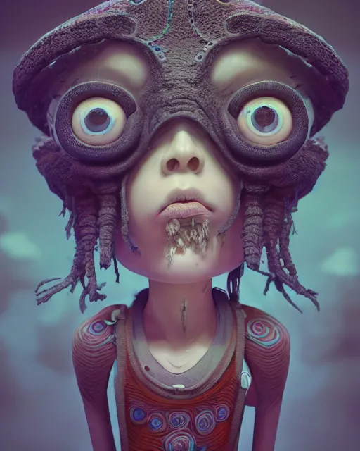 Prompt: portrait of funny giant cute eyes ceramic doll wizard, intricate abstract. intricate artwork, by tooth wu, wlop, beeple, dan mumford. concept art, octane render, trending on artstation, greg rutkowski very coherent symmetrical artwork. cinematic, key art, hyper realism, high detail, octane render, 8 k, iridescent accents