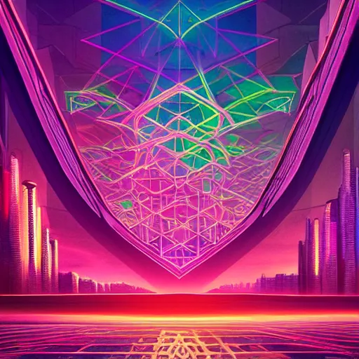 Image similar to matte painting of the sacred geometry of cyberpunk, brilliant colors, extremely detailed, very very detailed, in the style of alena aenami by Alex grey, HD, 4k, 8k