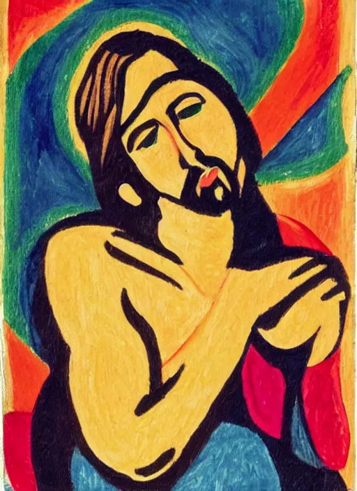 Prompt: painting of jesus praying seductively, 8 k cel shades, pivix, in the style of ernst ludwig kirchner