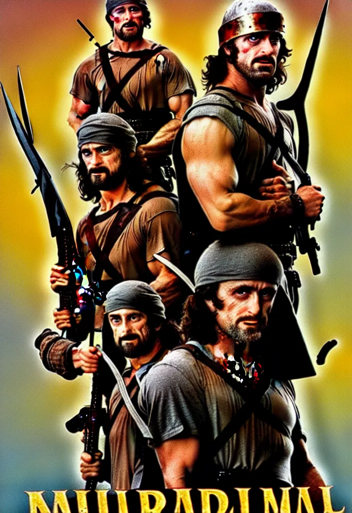 Prompt: medieval rambo - movie poster, 1 9 9 1, hq print