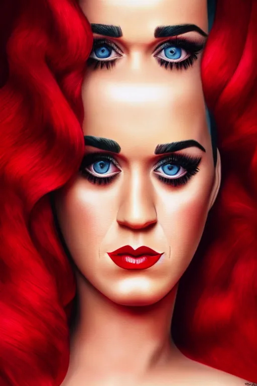 Image similar to katy perry in a red dress, realistic portrait, symmetrical, highly detailed, artstation, smooth, sharp focus, cinematic lighting, 8 k high resolution, 3 5 mm photography