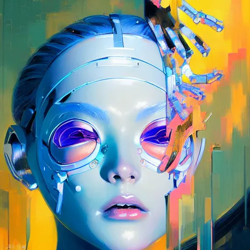 Image similar to palette knife artwork of a cybernetic princess, sharp focus, by james jean, by rossdraws, frank franzzeta, sakimichan