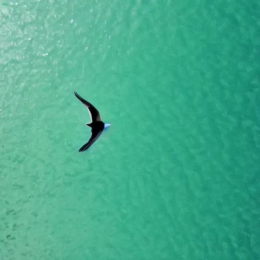 Image similar to simmetrical photo of a seagull flying seen exactly from above. Watching down. Seagull seen from above. 4k still award winning. Pleasant look and colors. Sea on the background.