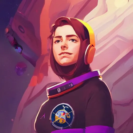 Image similar to female astronaut portrait, maya ali mage, gloomhaven, dynamic lighting, gaudy colors, octane render aesthetic, matte painting concept art, official fanart behance hd artstation by jesper ejsing, by rhads and makoto shinkai and lois van baarle and ilya kuvshinov and rossdraws