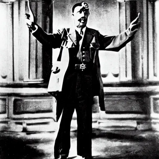 Prompt: woodie Allen as Adolf hitler, movie still,