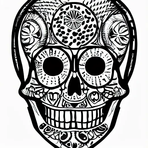 Prompt: circle, face, skull, ink, brush strokes, limited colour pattern, highly artistic