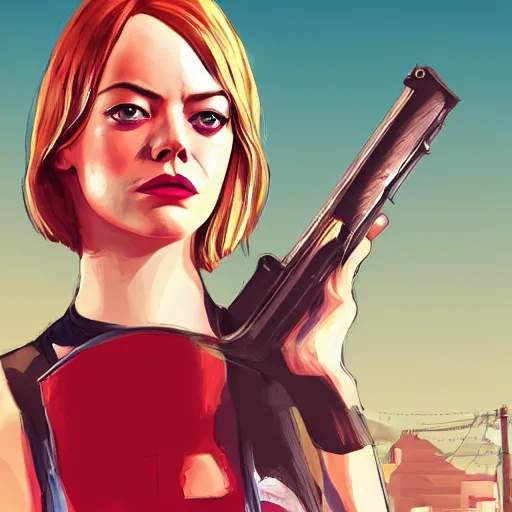 Prompt: emma stone in gta v, cover art by stephen bliss, artstation, no text