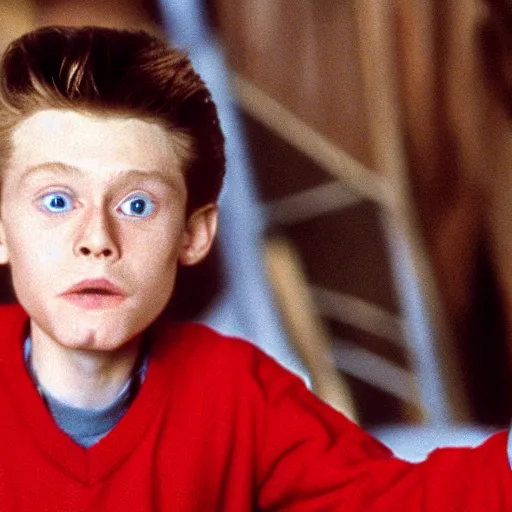 Prompt: willem dafoe as a kid in movie home alone 4k