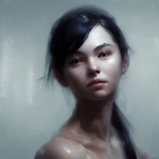 Prompt: a cute girl by ruan jia, closeup headshot, black ponytail, cinema - grade cg rendering, high detailed.