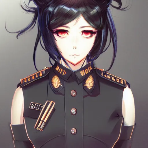 Image similar to portrait of a beautiful girl with long black hair, wearing police riot uniform, drawn by WLOP, by Avetetsuya Studios, attractive character, colored sketch anime manga panel, trending on Artstation