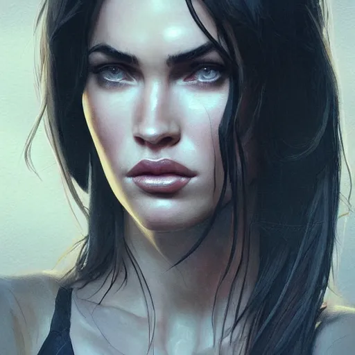 Image similar to “ portrait of megan fox by greg rutkowski, young, attractive, highly detailed portrait, scifi, digital painting, artstation, concept art, smooth, sharp foccus ilustration, artstation hq ”