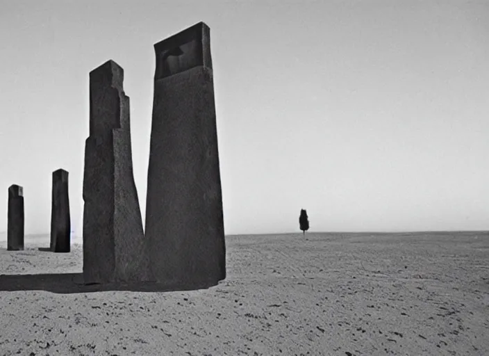 Image similar to an occult pagan giant monument in the middle of the desert by gertrude abercrombie