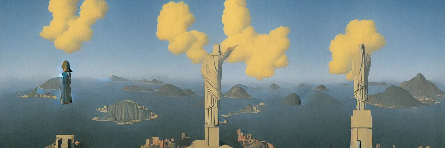 Image similar to cristo redentor rio painting magritte