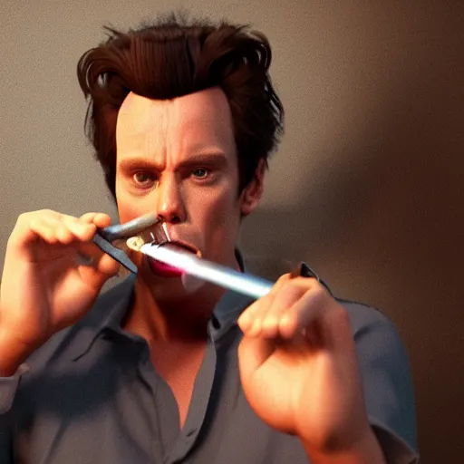 Prompt: hyperrealistic dslr film still of ace ventura pet detective smoking a crack pipe, stunning 8 k octane comprehensive 3 d render, inspired by istvan sandorfi & greg rutkowski & unreal engine, perfect symmetry, dim volumetric cinematic lighting, extremely hyper - detailed, extremely lifelike attributes & lifelike texture, intricate, masterpiece, artstation, stunning