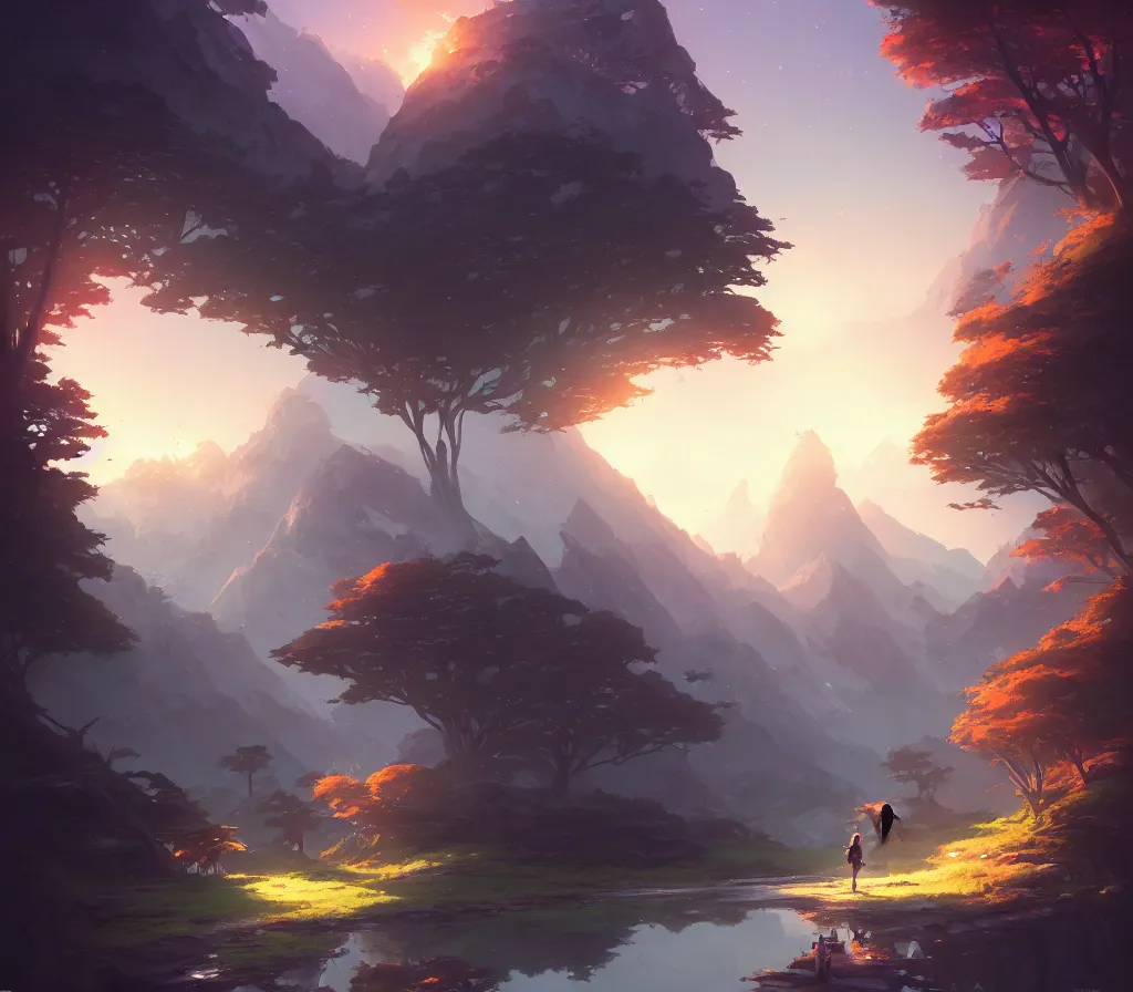 Prompt: beautiful landscape, details, sharp focus, illustration, by jordan grimmer and rossdraws, trending artstation, pixiv, digital art