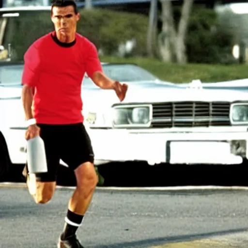 Image similar to movie still of cristiano ronaldo as mccauley in the movie Heat,