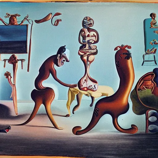 Prompt: a typical scene in the style of salvador dali