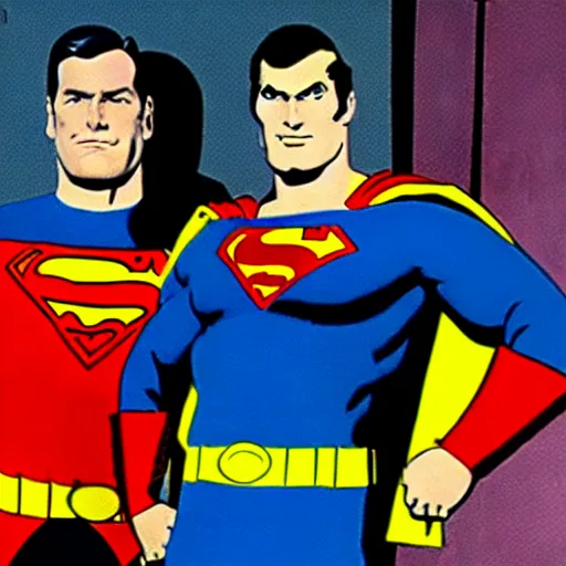 Image similar to adam west batman teams up with superman on the 1 9 6 6 batman tv show