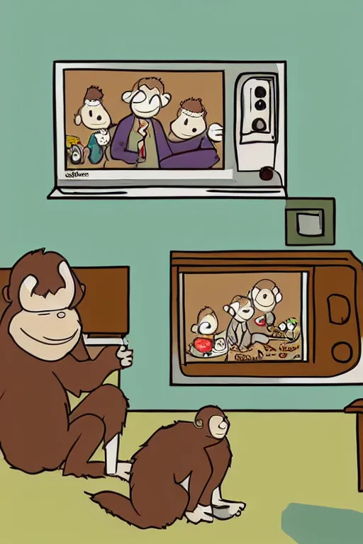 Image similar to illustration of monkeys watching tv by pendleton ward