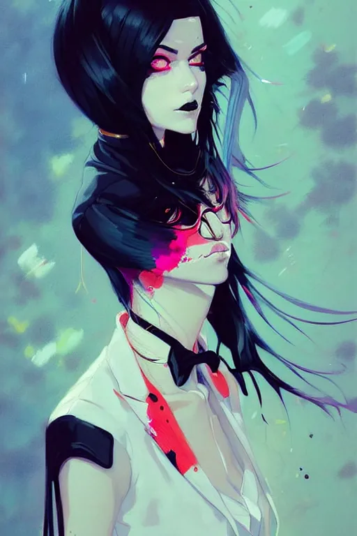 Image similar to a ultradetailed beautiful painting of a stylish goth girl wearing a tie, by conrad roset, greg rutkowski and makoto shinkai trending on artstation