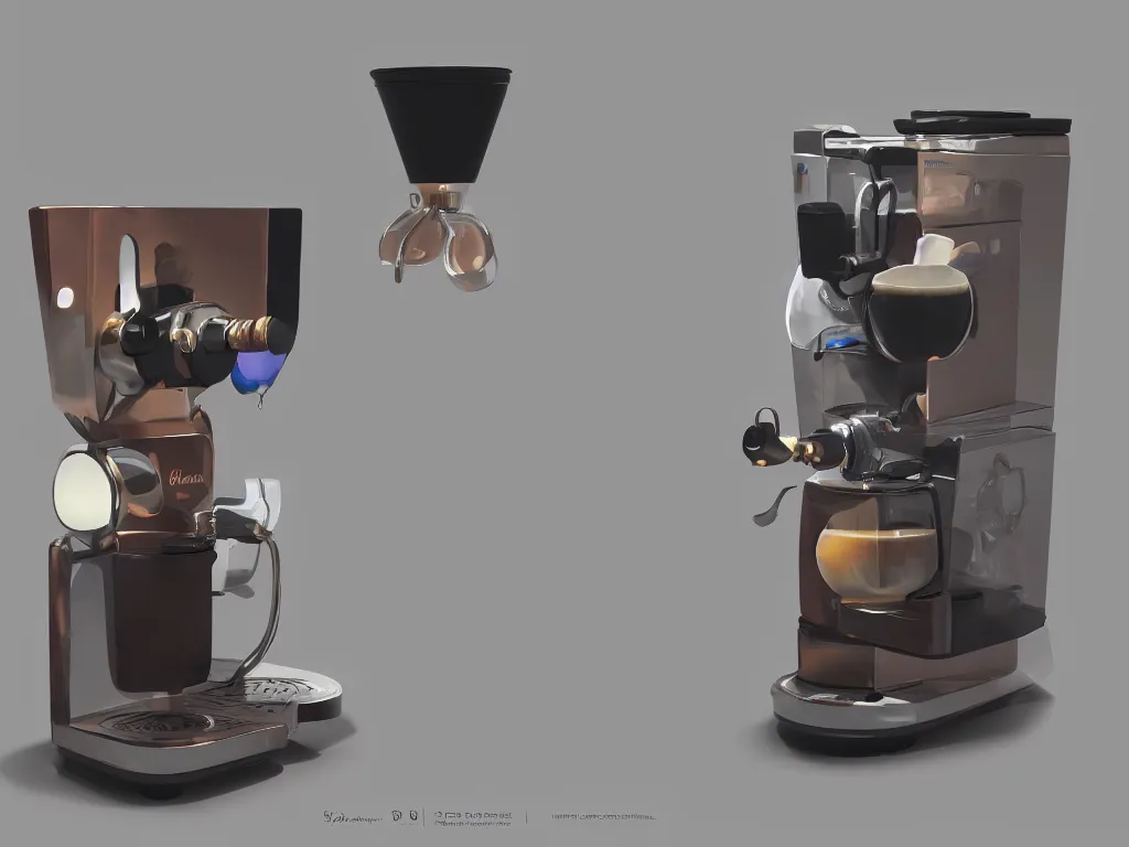 Prompt: photography of a coffee machine, realistic, by pixar, serene illustration, fresh colors, trending on artstation