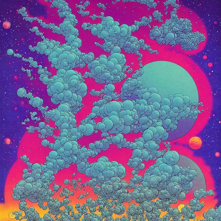 Image similar to ( ( ( ( beautiful flowers and gas cloud in a strange planet ) ) ) ) by mœbius!!!!!!!!!!!!!!!!!!!!!!!!!!!, overdetailed art, colorful, artistic record jacket design