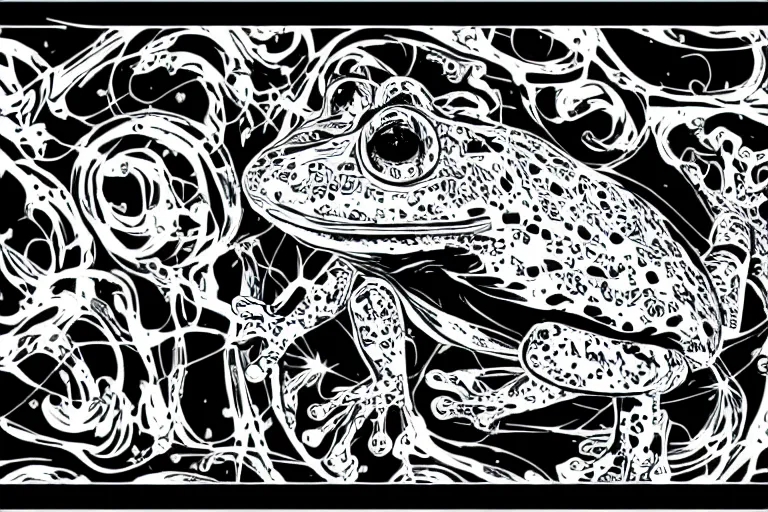 Image similar to beautiful frog, ornamental, fractal, ink draw, vector art