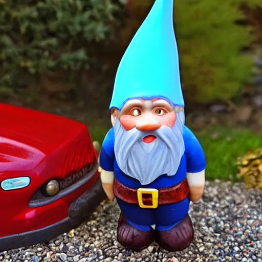 Image similar to Gnome George Floyd steals a car in my yard, high detail photo