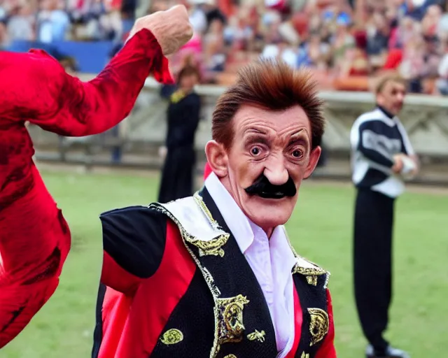 Image similar to Barry Chuckle's horrendously unlucky first day as a matador