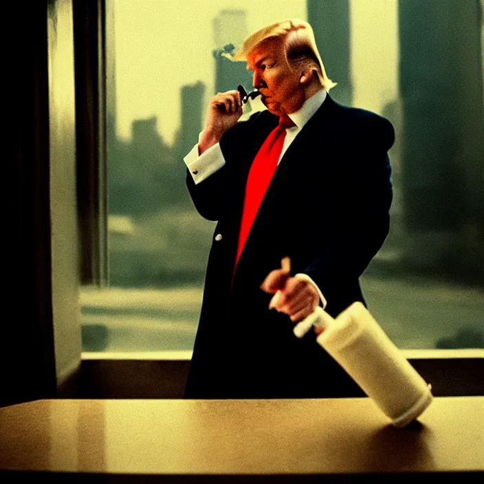 Image similar to trump smoking alone by wong kar wai