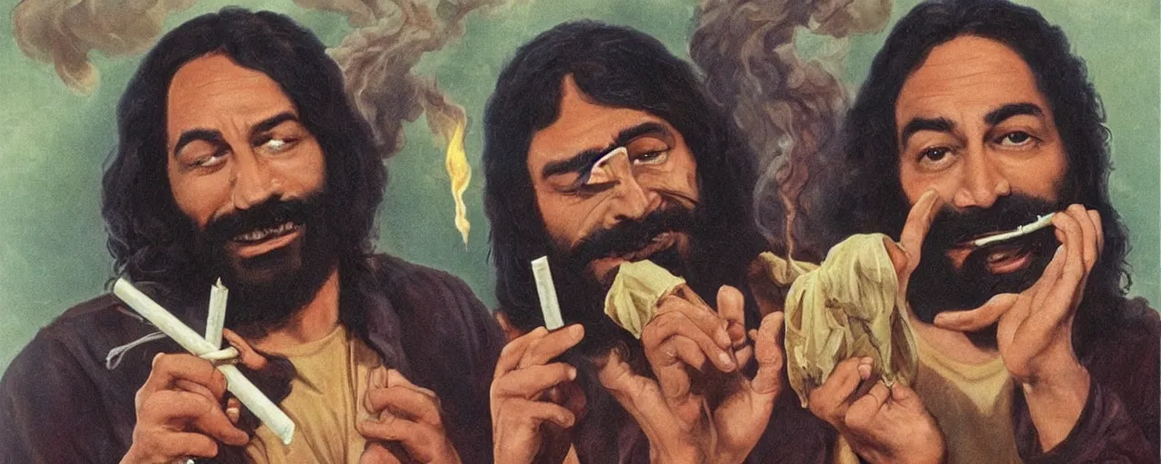 Prompt: jesus christ smoking a blunt, in the style of cheech and chong