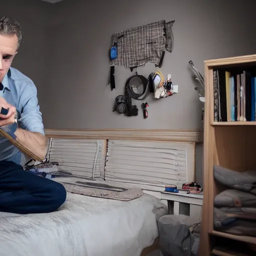 Prompt: photo of jordan peterson cleaning his room, very detailed, intricantely detailed, psychologist, 55mm photography, f/1.3