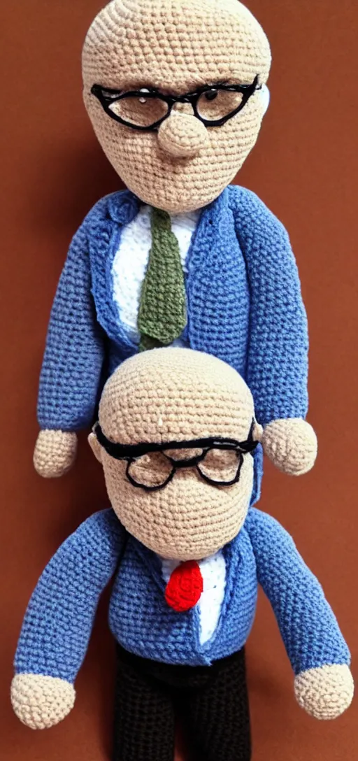 Image similar to A photorealistic Larry David crochet doll