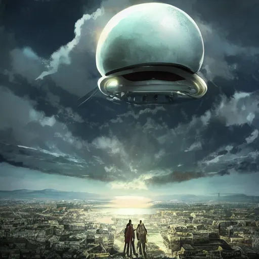 Image similar to Anime movie about an alien invasion Ancient Athens, UFOs, portrait, intricate, 8k highly professionally detailed, HDR, CGsociety
