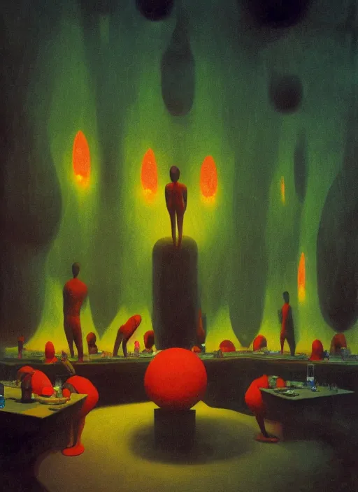 Prompt: spherical lava people at underwater neo-andean restaurant Edward Hopper and James Gilleard, Zdzislaw Beksinski highly detailed