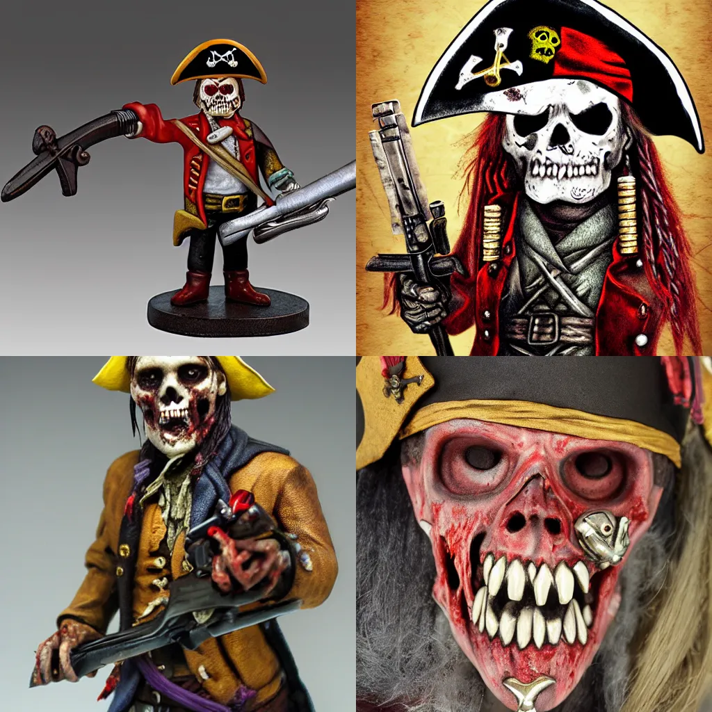 Prompt: zombie pirate captain, flintlock, high detail photo