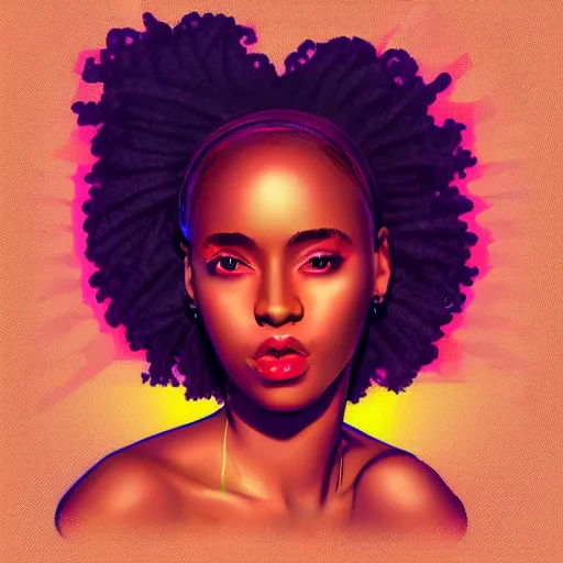 Image similar to portrait of a black girl, retrowave art, trending on art station