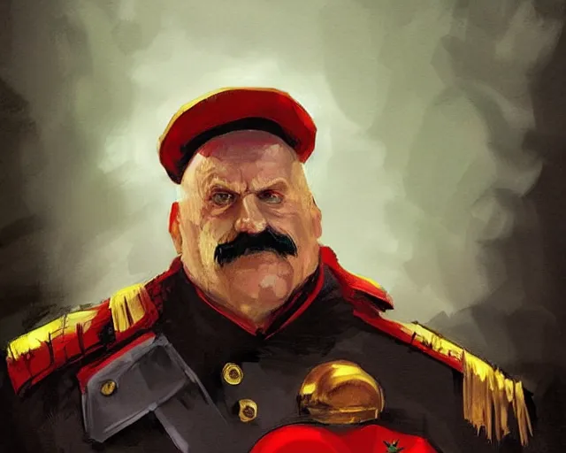 Prompt: portrait of doctor ivo robotnik as a communist general, epic, tragic, dark fantasy art, fantasy, pretty, hd shot, digital portrait, beautiful, artstation, comic style, by artgerm, guy denning, jakub rozalski, magali villeneuve and charlie bowater