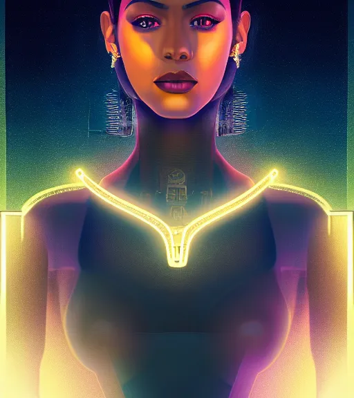 Image similar to symmetry!! egyptian princess of technology, solid cube of light, hard edges, product render retro - futuristic poster scifi, lasers and neon circuits, beautiful brown skin woman egyptian princess, intricate, elegant, highly detailed, digital painting, artstation, concept art, smooth, sharp focus, illustration, dreamlike, art by artgerm