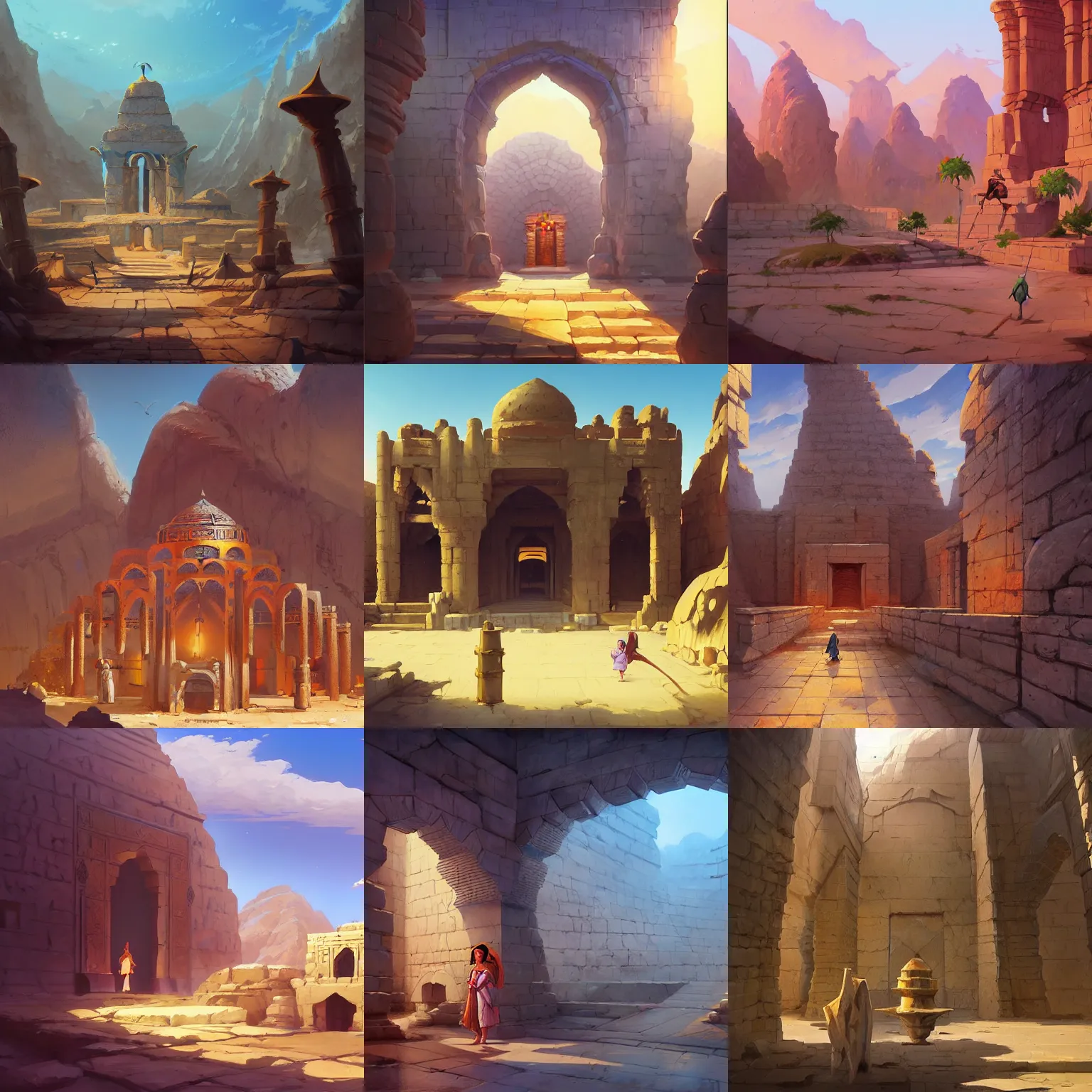 Prompt: ancient Persian temple dungeon, no people, scenery matte painting concept art, cell shaded, trending on behance hd artstation, by Jesper Ejsing, by RHADS and Makoto Shinkai and Lois van baarle and ilva kuvshinov and rossdraws