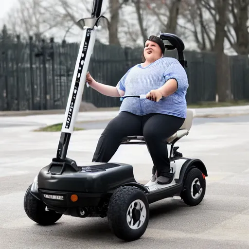 Image similar to a morbidly obese pug riding a motorized shopping cart mobility scooter, high resolution photo