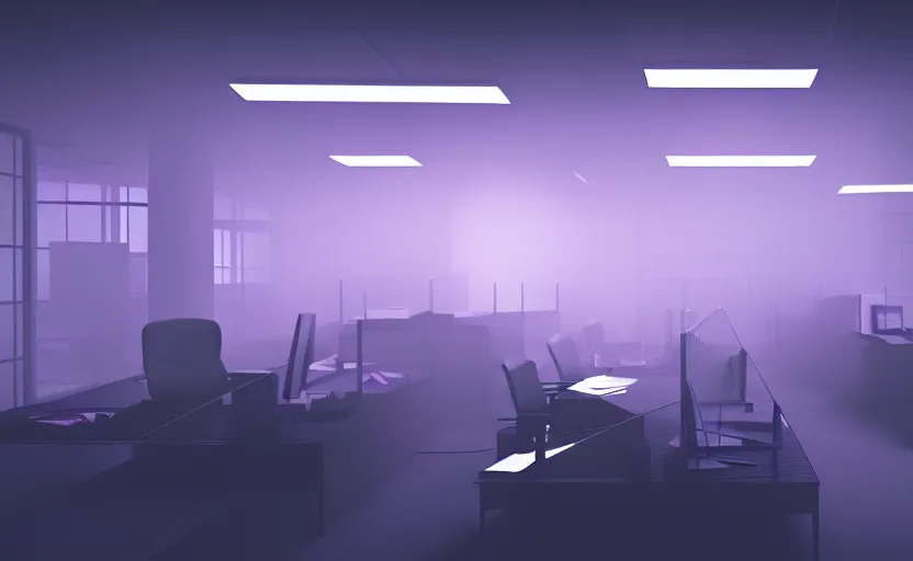 Prompt: office, horror scene, fluorescent lighting, eerie volumetric lighting, futuristic atmosphere, intricate, detailed, photorealistic imagery, artstation