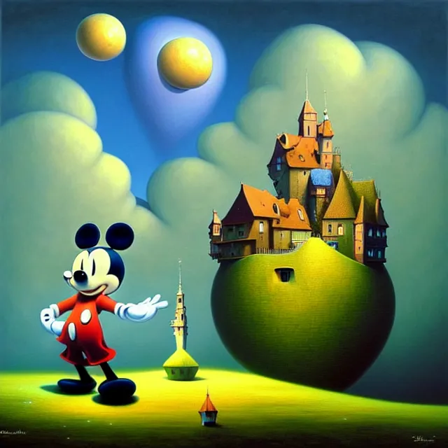 Prompt: gediminas pranckevicius an oil on canvas portrait painting of mickey mouse, surrealism, surrealist, cosmic horror, rob gonsalves, high detail