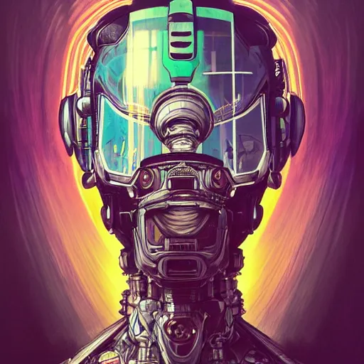 Prompt: high quality high detail biomechanical portrait of diesel punk in an alien world, gundam head, mekka, tristan eaton, victo ngai, artgerm, rhads, ross draws, hyperrealism, intricate detailed, alphonse mucha, 8 k, sci - fi, pastel colors, artstation,