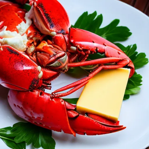 Prompt: lobster holding cheese