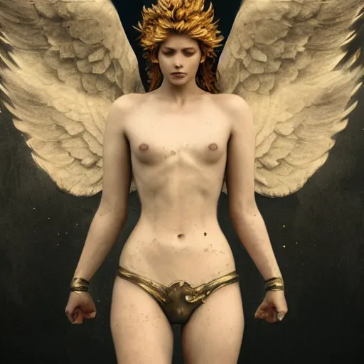 Prompt: the angel metatron apprehending the fallen angels, photorealistic, 8k, trending on artstation, by wlop