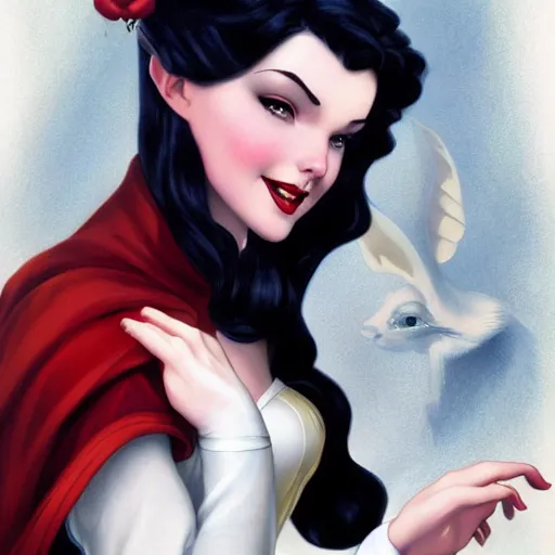 Prompt: a pinup of beautiful snow white by charlie bowater and anna dittmann and gil elvgren.